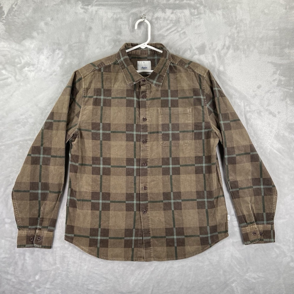 Katin Shirt Mens Medium Button Up Textured Lightweight Plaid Long Sleeve Casual